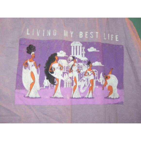 DISNEY women's x-large purple Living My Best Life cropped graphic t-shirt - Picture 2 of 4
